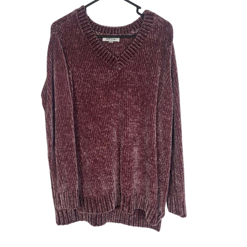 Orvis Womens XL Dusty Mauve Chenille V Neck Sweater Tunic Cozy Oversized
